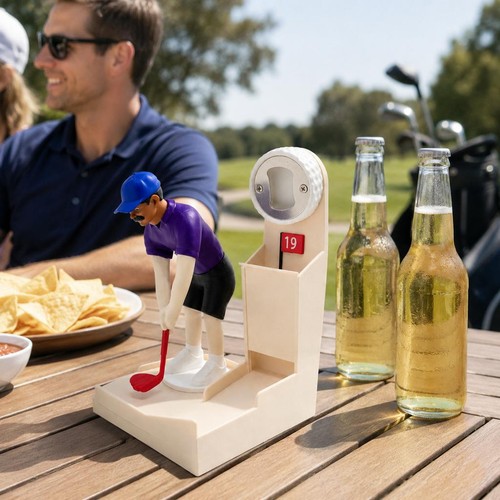 Golf ball bottle opener swing - ball,